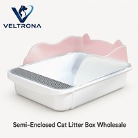 Grande litière semi-fermée pour chat avec protection anti-éclaboussures, contrôle des odeurs, tapis de nettoyage des pattes, bac à litière pour chat, vente en gros, rose