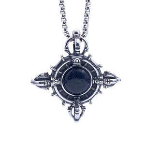 yunnique Stainless Steel Cross Pendant With Black Stone <b>Compass</b> Design Themed For Men's Necklace - Product Image 4