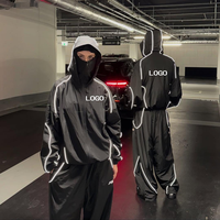 Ensemble survêtement en nylon personnalisé avec veste zippée en polyester, coupe ample, réfléchissant, imperméable et coupe-vent, et pantalon de jogging