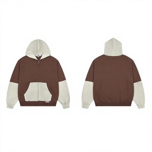 Sudadera con capucha vintage de color en bloques, con cremallera, de algodón, estilo oversize para hombre, estilo urbano. - Product Image 3