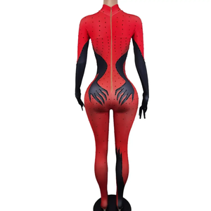 Traje de cosplay sexy con estampado 3D de diamantes de imitación rojos, mono de fiesta para adultos, ropa de carnaval - Product Image 2