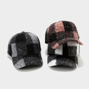 Arrival Autumn Winter Furry Baseball Cap Outdoor Casual Thickened Warm Windproof Cap Stitching Plaid Fuzzy Sports <b>Hat</b> - Product Image 2