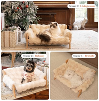 Cama Elevada para Gatos de Interior, Sofá de Madera para Gatos con Funda Extraíble y Lavable, Silla Elevada Tipo Lounge para Gatitos