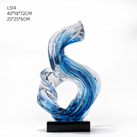 Jingyue OEM ODM Grande Statue Abstraite Artistique en Résine Bleue Transparente, Peinte à la Main, au Design Ondulé et Fluide, pour Entrée de Centre Commercial et Club