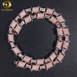 Hip Hop nuevo estilo 12mm alambre peluquero Moissanite diamante <span class=keywords><strong>cadena</strong></span> de eslabones cubanos collar de oro rosa para hombres - Product Image 3