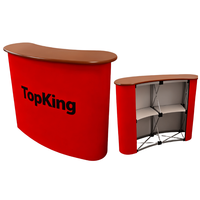 Comptoir d'exposition pliable avec plateau en bois en forme d'arc et impression personnalisable pour la promotion de la marque lors des foires