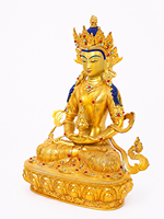 Statue de Bouddha Amitayus Longue Vie en laiton fait main avec finition plaquée or pour la décoration d'autel de maison, de jardin ou de cour