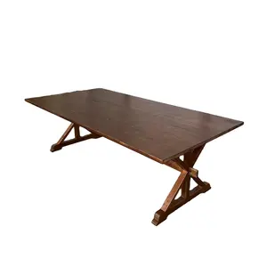 Sunzo Furniture Solid Wood French Rustic Farm Dining Tables For Events Wedding Banquet Tables