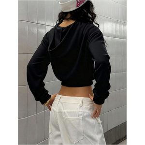 Women's <b>Rhinestone</b> Crop Hoodie <b>Jacket</b> Long Sleeve Zip Up Hooded Sweatshirt Gothic Fairy Y2k Grunge Casual Wear - Product Image 2