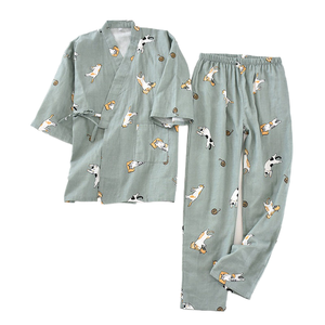 Conjunto de pijama tipo kimono de gasa para mujer, ropa de estar por casa transpirable de doble capa con pantalones largos para el hogar, ropa de dormir y relajación - Product Image 1
