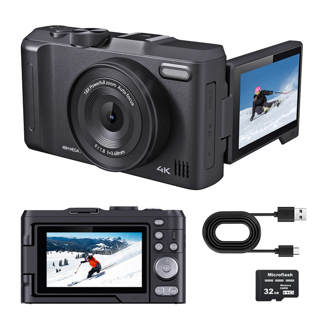 Jarvis DX9 DSLR Camera 48MP 4K Video Recorder 18X Zoom Black SD Card Dual Screen Rechargeable for photography