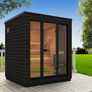 Sauna extérieur en bois de cèdre rouge massif moderne pour grande famille, sauna traditionnel pour 6 personnes - Product Image 1