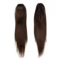 Extension de cheveux humains à clip, queue de cheval, Remy, double trame, cheveux indiens, style lisse/ondulé, vente en gros