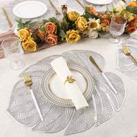 ELECDON Sets de table en vinyle en forme de feuille d'or, pour table de dîner, 6 pièces, lavables à la main, décoration pour mariage, anniversaire, fête (45x35cm)