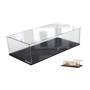 Vetrina in acrilico trasparente ispessita con protezione antipolvere a Base di legno-acrilico nero per negozi per visualizzare materiali artistici - Product Image 1