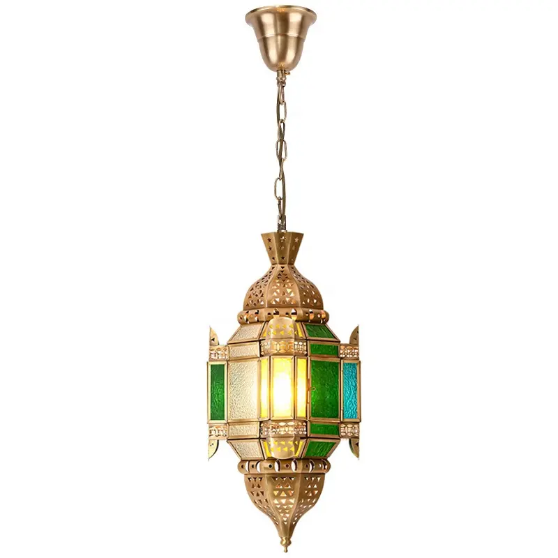 Lustre en cuivre en verre coloré à LED fait main lustre en verre en laiton de style arabe de l'Asie du Sud-Est éclairage lustre décoratif