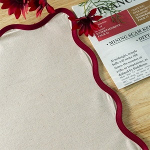 Tùy chỉnh sang trọng Linen bông khăn ăn nơi Thảm tương phản TRIM thêu vuông nhăn miễn phí cho năm sao ăn uống sự kiện - Product Image 6