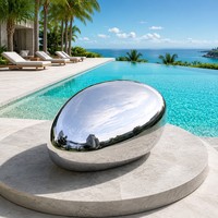 Kursi Meja Taman Mewah Bahan Stainless Steel dengan Ukiran Batu, Cermin, untuk Dekorasi Taman, Plaza, Mal, Hotel, Ukuran Kustom, OEM