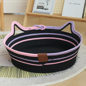 Cestas tejidas de paja para gatos MRY, cama con cojín suave, cesta redonda de mimbre para gatos, nido, cama acogedora antideslizante para gatos y perros pequeños - Product Image 2