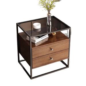 Mesita de Noche Moderna Minimalista de Vidrio, Mueble de Almacenamiento con Estantes Creativos, Mueble de Dormitorio de Hierro Forjado - Product Image 1