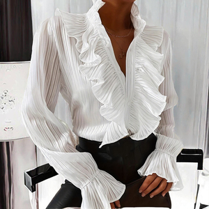Blusa Casual para Mujer 2025, Cuello Alto, Antipilling, Teñido Liso, Estilo Europeo Americano, Popular, Patrón Sólido Vintage - Product Image 2
