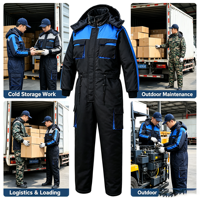 Overol de Trabajo Azul para Invierno, Chaqueta y Pantalones Térmicos Aislantes, Uniforme con Capucha Reflectante y Resistente al Viento para Clima Frío