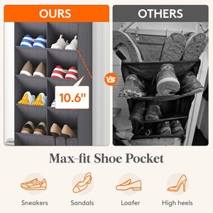 6 Tier Over The Door <b>Shoe</b> Organizer 11 Pockets Gray Hanging <b>Shoes</b> Shelf For Closet Dorm Storage - Product Image 3