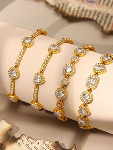 <b>Adjustable</b> Stainless Steel 18K Gold Plated Sparkling Cubic Zirconia Rectangle Heart <b>Bracelet</b> for Women Gift - Product Image 5