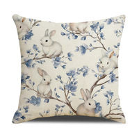 Housse de coussin YINUAN Lapin de Pâques bleu, motif lapin rayé, en polyester, décorative, pour canapé