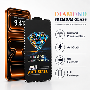 ฟิล์มกันรอยกระจกนิรภัย ESD Diamond Edge 3D แบบใสเต็มจอ สำหรับ 17 Pro Max 16 15 14 13 12 11 - Product Image 1