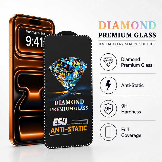 ESD Diamond Edge 3D 9H Hardness Grade AAA Tempered Glass High Transparent Full Coverage Screen Protector for Mobile Phone 17 Pro