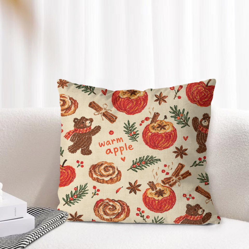 Custom pattern Pillow Cover Warm Apple Cinnamon Bear 18x18 Inch heat ...