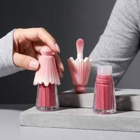 Tube de brillant à lèvres ABS personnalisé OEM, flacon octogonal transparent, capuchon plissé rose cosmétique, bouton hexagonal, applicateur doe-foot