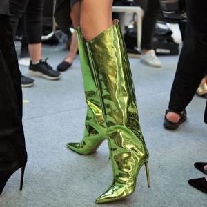 Wide Fit Large Size 45 Holographic Upper Women Pointed Toe Knee High Booties Side Zip Thin High Heels Metallic <b>Boots</b> for Ladies - Product Image 3