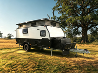 Caravane hybride de luxe EcoCampor 15FT avec toit relevable électrique, cuisine intérieure et extérieure pour les voyages en plein air