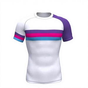 Camiseta Deportiva de Manga Larga Blanca para Hombre con Rayas Moradas, Rosas y Azules, Impresión por Transferencia de Calor, Secado Rápido, Transpirable y Antibacteriana - Product Image 1