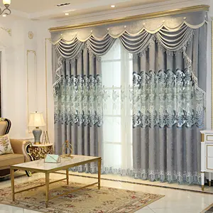 Cortinas bordadas de estilo europeo para sala de Estar, comedor, dormitorio, color gris, chenilla, Jacquard, cenefa