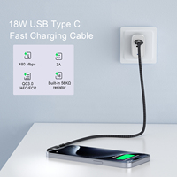 Accesorios para Móviles, Cable de Carga Rápida de 2 m (6 pies) con Trenzado de Nailon de 18 W, Ángulo Recto, USB a Tipo C de 90 Grados para Teléfono Móvil