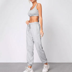 Conjunto Casual de 2 Piezas para Mujer, Ropa Deportiva para Yoga, <span class=keywords><strong>Gimnasio</strong></span> y Fitness, Top Corto de Algodón y Pantalones Jogger - Product Image 2