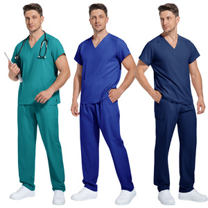 Men's Scrub Set Quick Dry Short Sleeve V Neck Two Piece Uniform Workwear Green - Product Image 3
