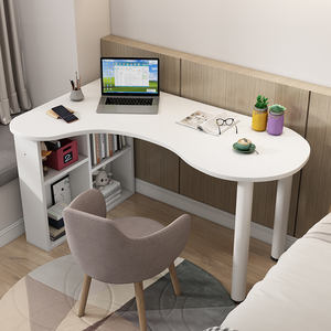 โต๊ะเข้ามุมทันสมัยสำหรับบ้าน ดีไซน์เรียบง่าย โต๊ะทำงานไม้จริง พร้อมชั้นวางหนังสือ - Product Image 3