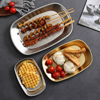 Assiette rectangulaire en acier inoxydable de qualité alimentaire, durable et écologique, style coréen, pour dîner, collation, barbecue, préparation de viande, steak