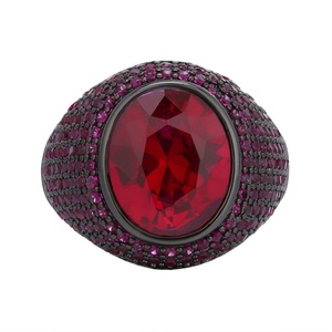 Vintage Jewelry Eco-friendly Copper Oval Cut 10*12MM Red Zircon Black Gold Plated Statement Adjustable <b>Rings</b> for Women - Product Image 1