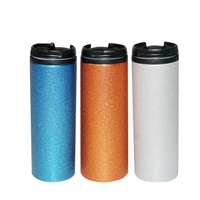 Tasse à café fine en acier inoxydable, scintillante, avec intérieur en plastique, couvercles anti-fuite, 6 pièces 16oz