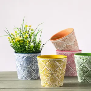 Vaso de flores redondo simples, vaso de flores de cerâmica de cilindro redondo para jardim e casa, potes suculentas