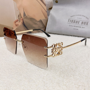 Fashion Frameless <b>Oversized</b> <b>Sunglasses</b> Gold Metal Bow Polygonal Design Women UV400 Light Weight - Product Image 3