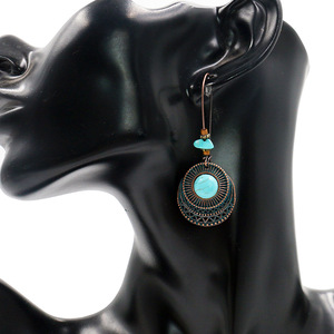 Ethnic Style Alloy <b>Drop</b> Earrings Women's Turquoise Bezel Setting Geometric Design Fashion Jewelry - Product Image 3