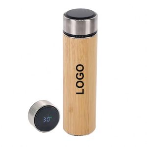 XJ340 Bamboo Wooden Vacuum Hip <b>Flask</b> 304 Stainless Steel Double Wall Thermo Smart Sports Insulated <b>Hot</b> Water Bottle 500ML - Product Image 1