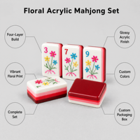 Ensemble de Mahjong Américain de Luxe Moderne à 4 Couches en Acrylique, Tuiles à Motifs Floraux, Jeu Complet Fait Main, Durable, Personnalisé, OEM, ODM, Cadeau