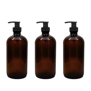16OZ 500ml Empty Amber Boston Round Glass Bottle with Dispenser Pump